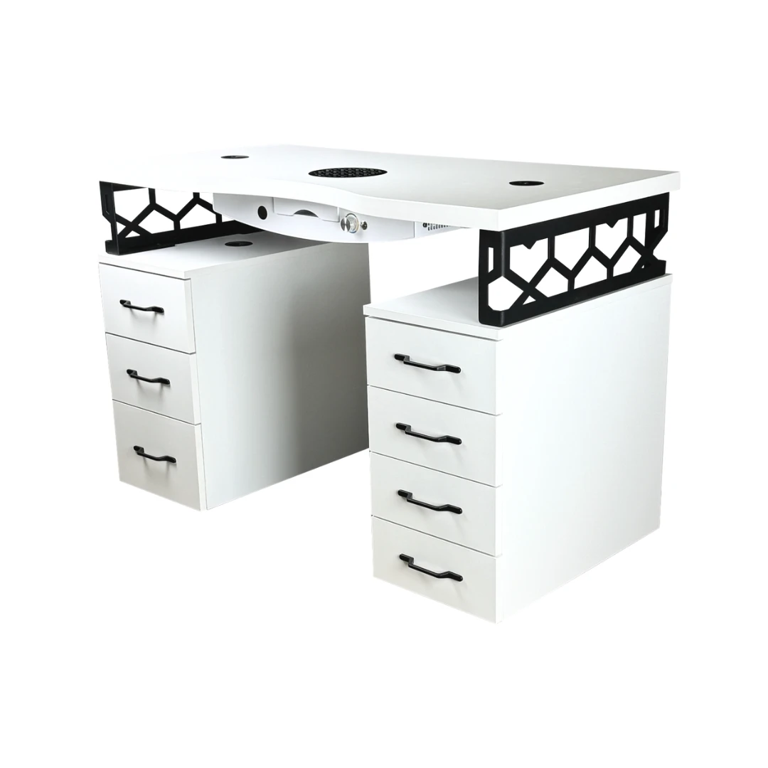 biurko do manicure z czarnymi nogami