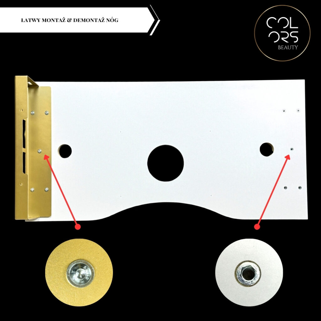 montaż podpór w biurku kosmetycznym hexa two