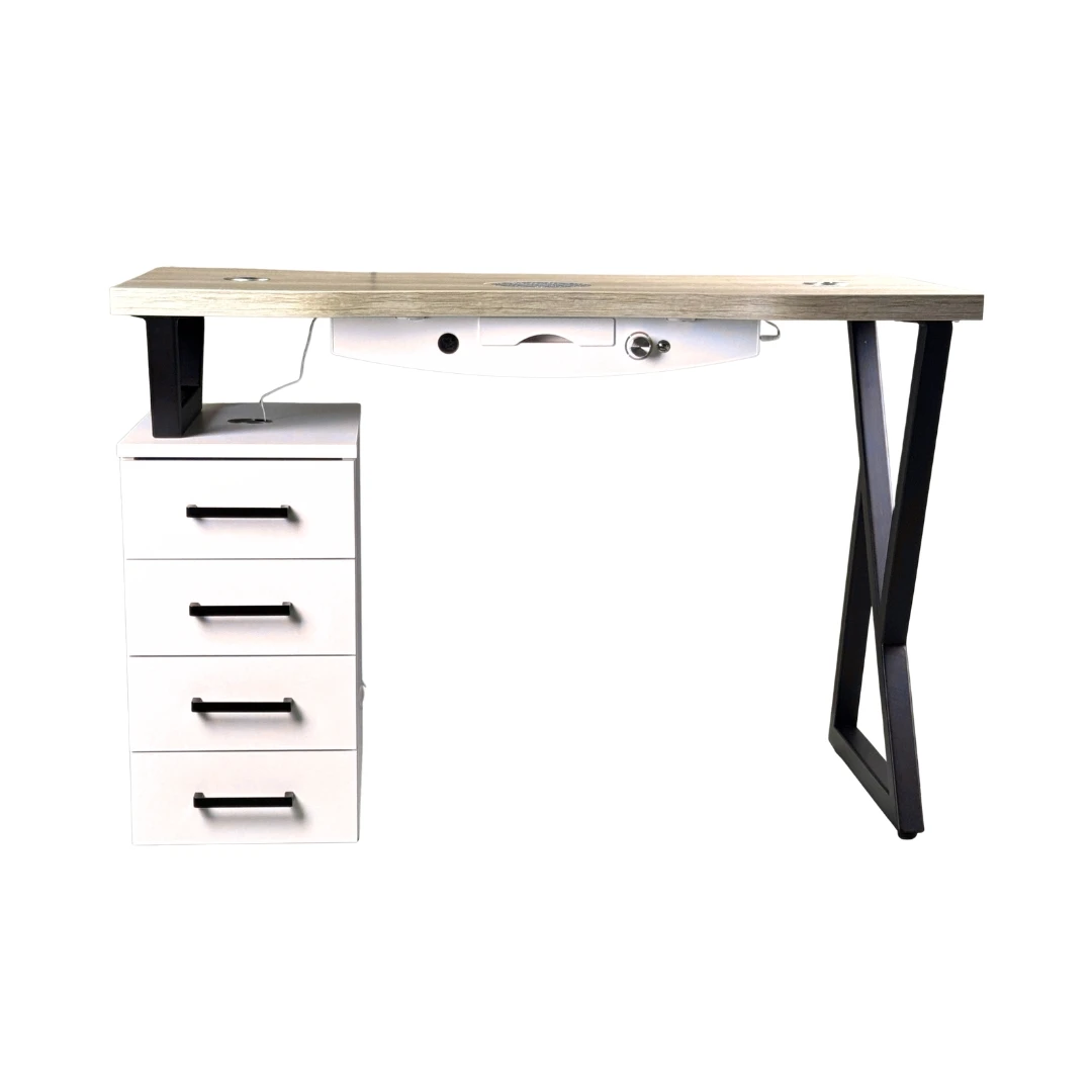 biurko do manicure z czarnymi nogami