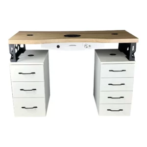 biurko loftowe z drewnianym blatem i szufladami