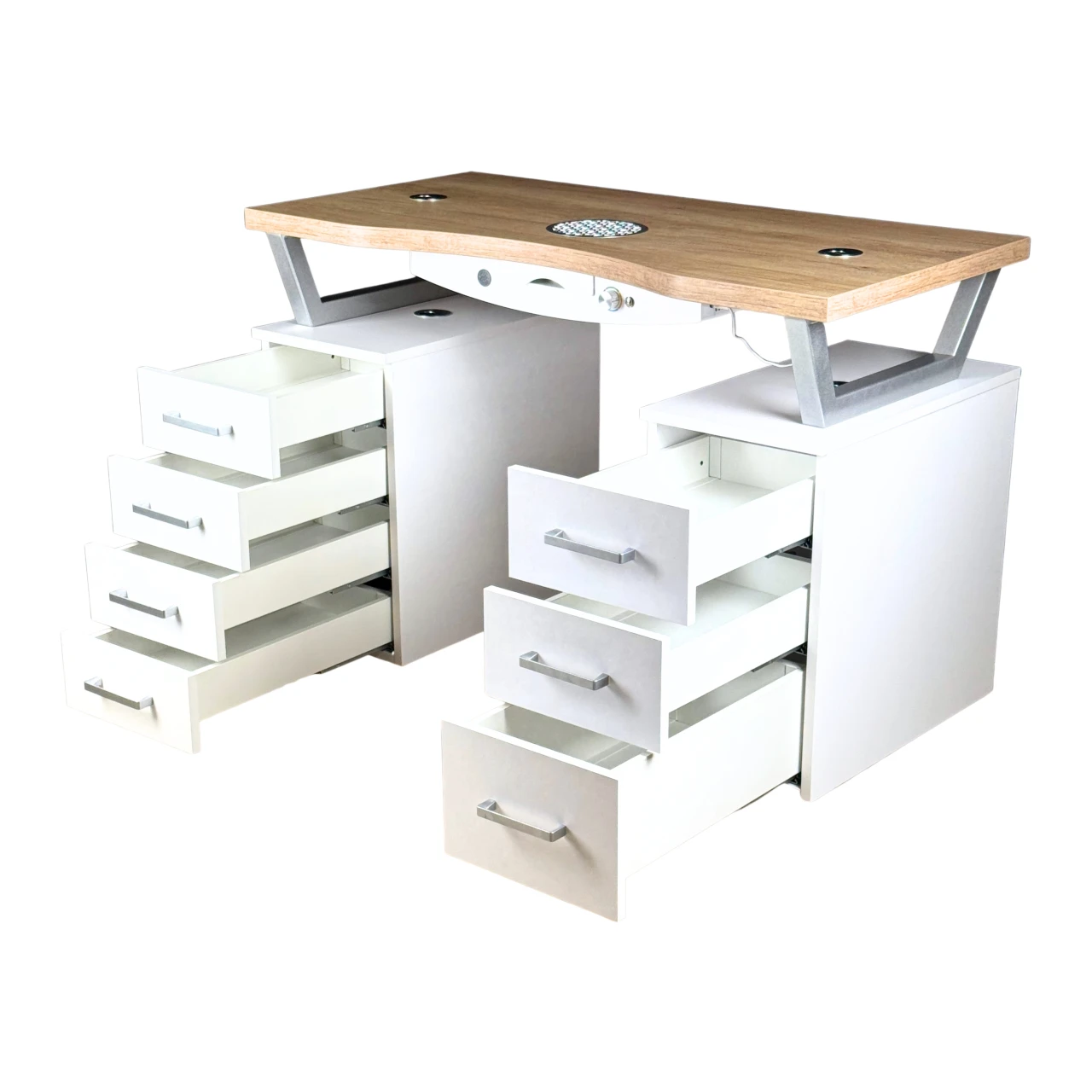 biurko kosmetyczne srebrne z szufladami