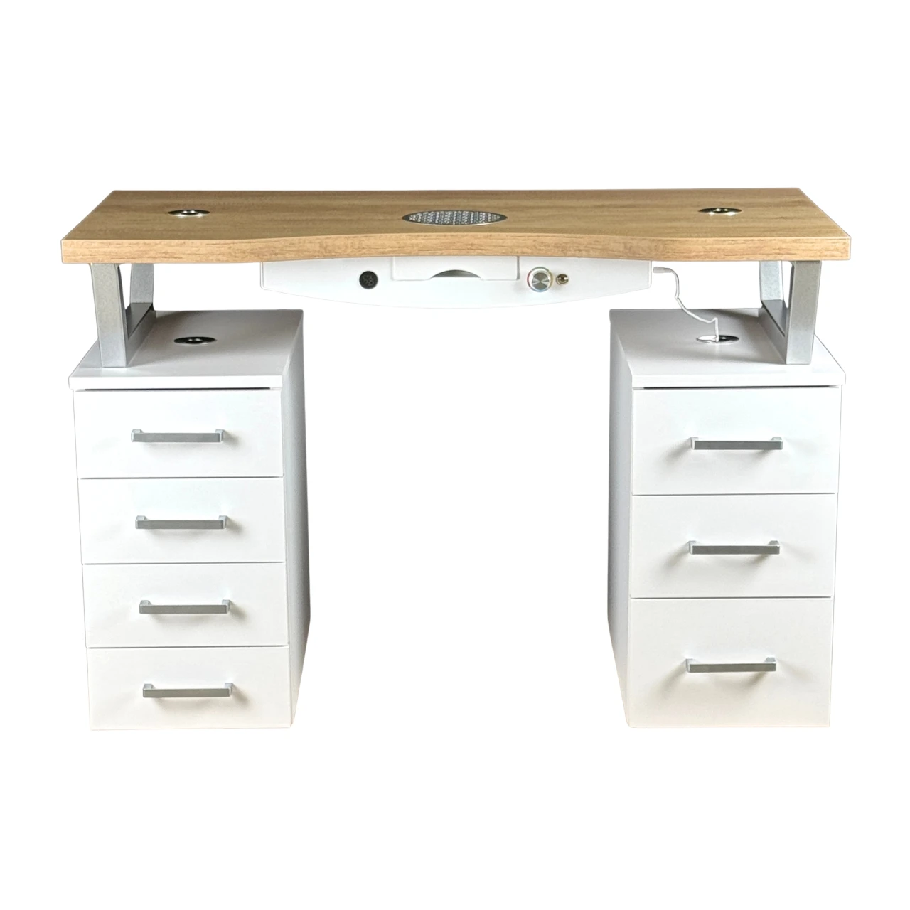 biurko do manicure z szufladami srebrne