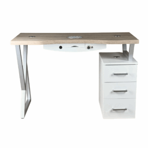 biurko manicure z drewnianym blatem widok z przodu