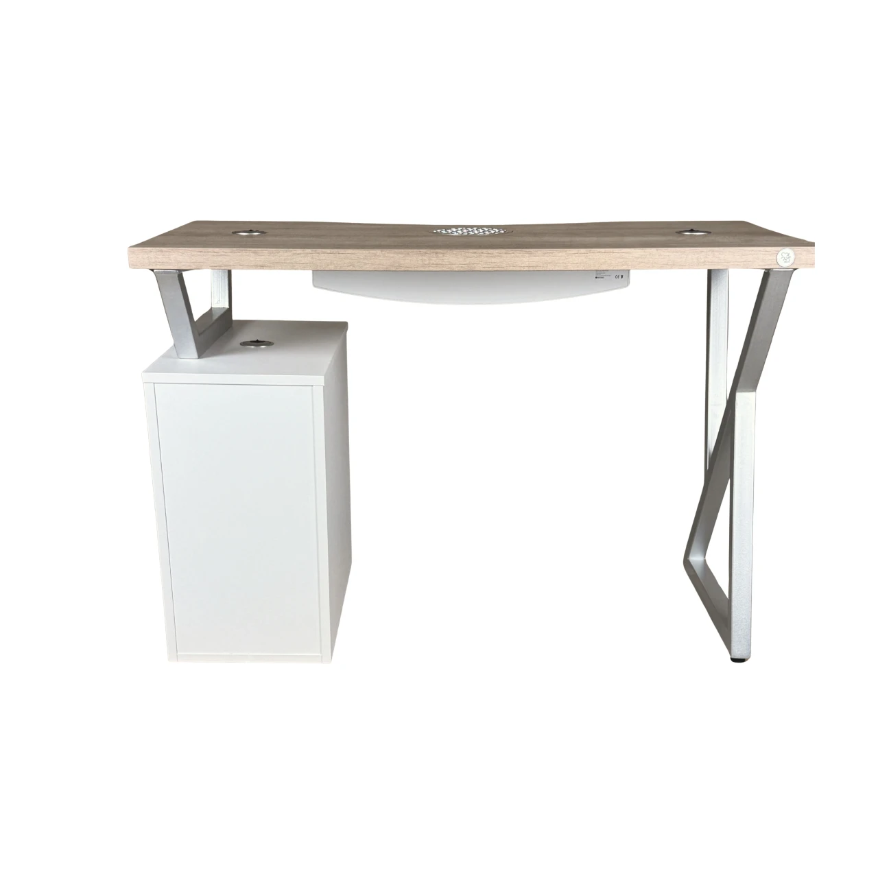 biurko manicure z drewnianym blatem widok z tyłu