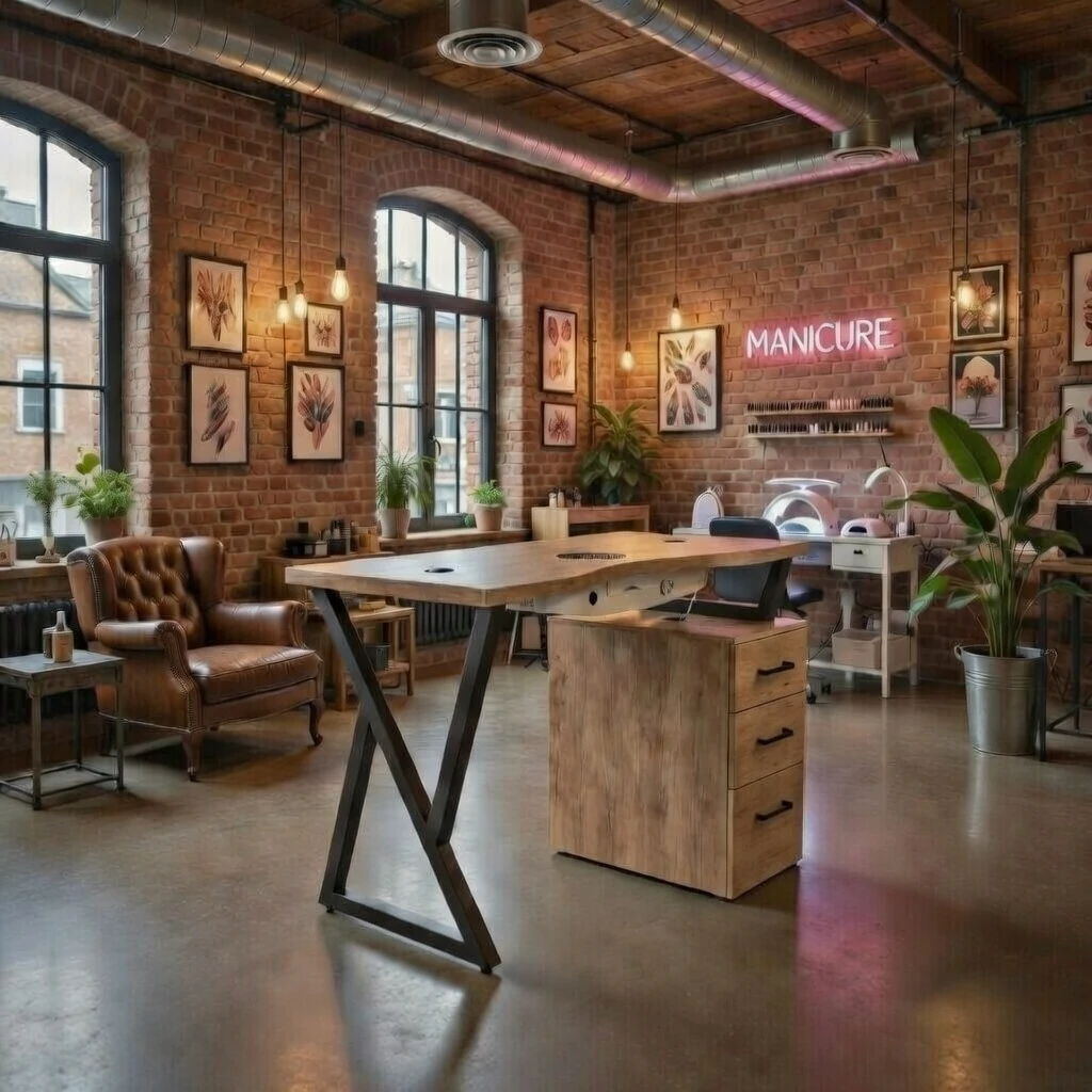 biurko kosmetyczne drewniane w stylu loftowym w pomieszczeniu w stylu loft