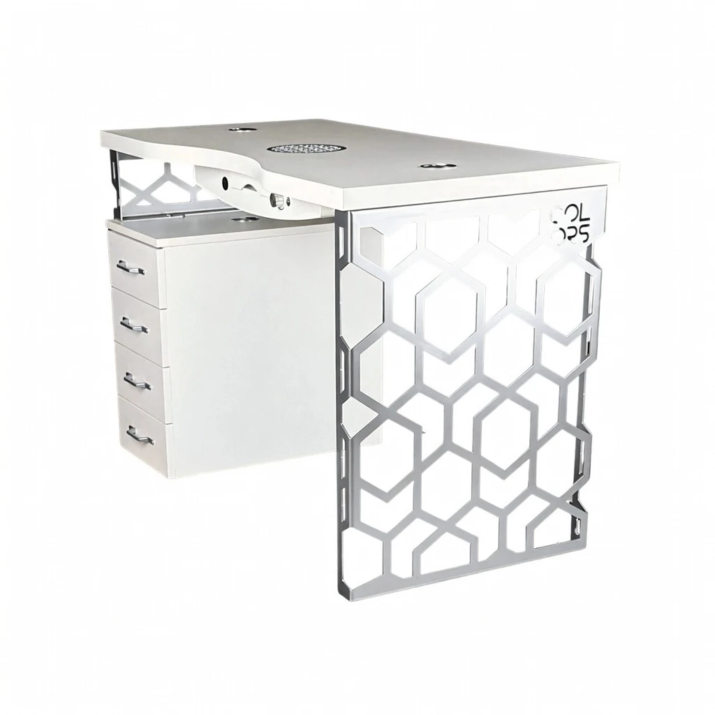 biurko kosmetyczne z pochłaniaczem pyłu colors beauty srebrne